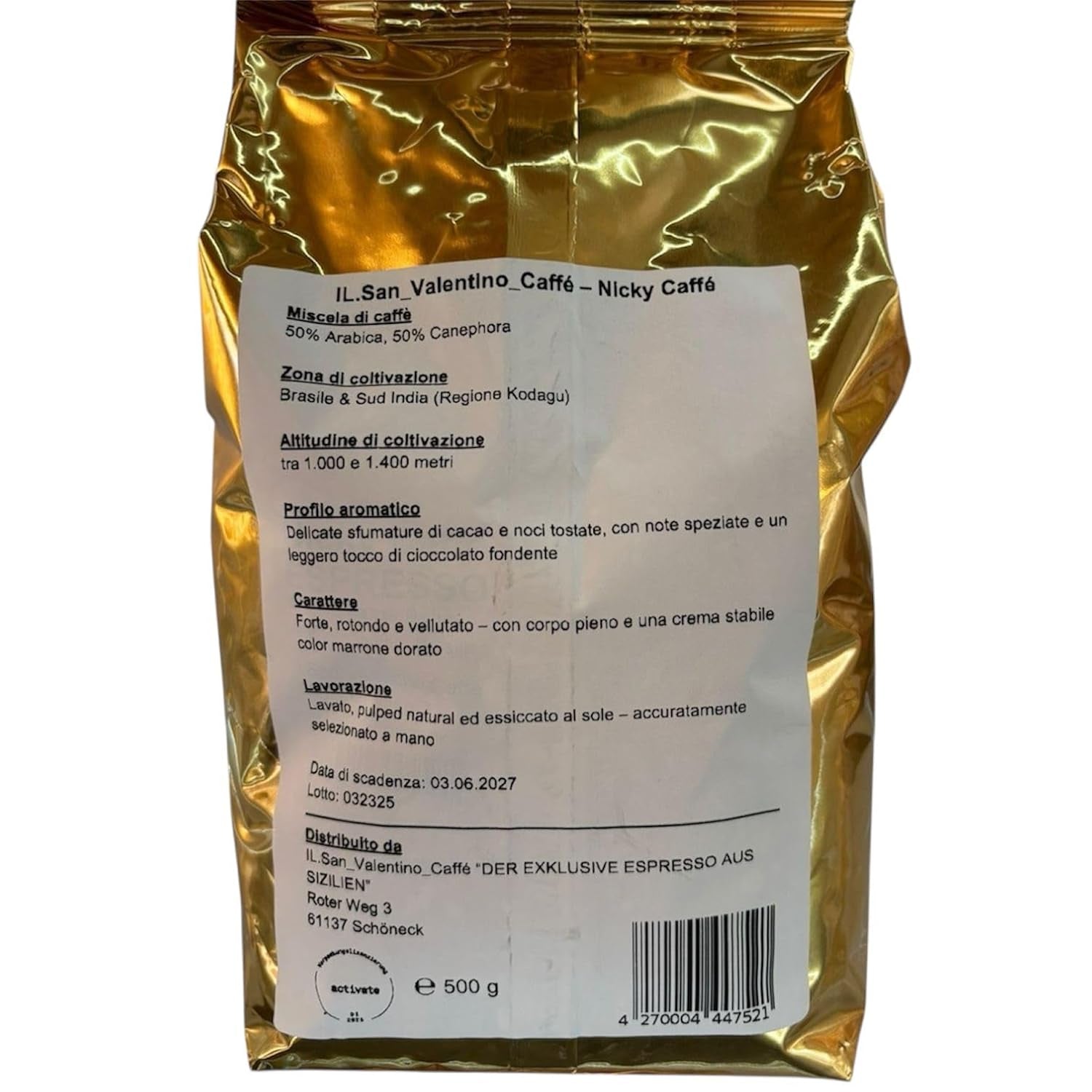 "DEN EXKLUSIVA ESPRESSON FRÅN SICILIEN" NICKY CAFFÉ ESPRESSO OCH KAFFEKRÄM 50 % ARABIK 50 % KANEL