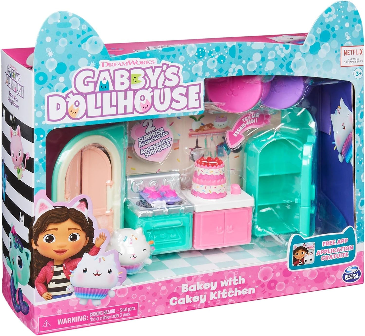 Gabby's Dollhouse Deluxe-rum, kattrum, möbler och 2 överraskningslådor med tillbehör med tema, lämplig för åldrarna 3 och uppåt