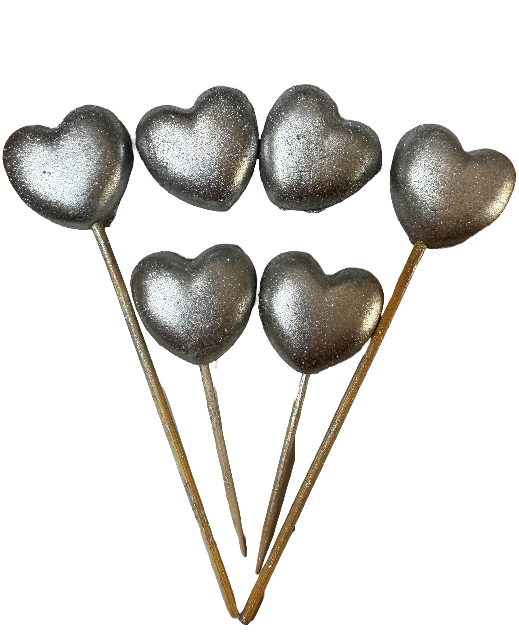 Set med 6 ätliga sockerdekorationer, Silverhjärtan Naty Shop Sugar Paste Decorations