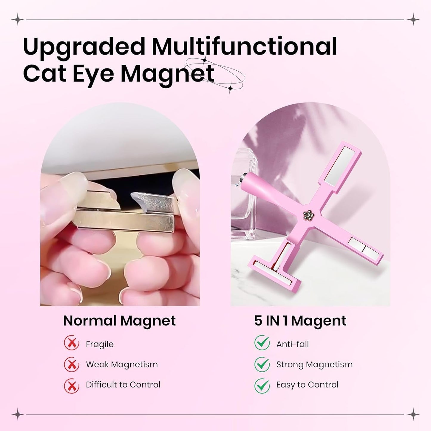 SUPWEE 5 i 1 Nagelmagnetverktyg, Pink Cat Eye Magnet Für Nägel Multifunktions Magnetstift DIY Magic 3D Magnet Stick Pen Set Nail Art Magnet Stick Für Nail Art Diy-Zubehör