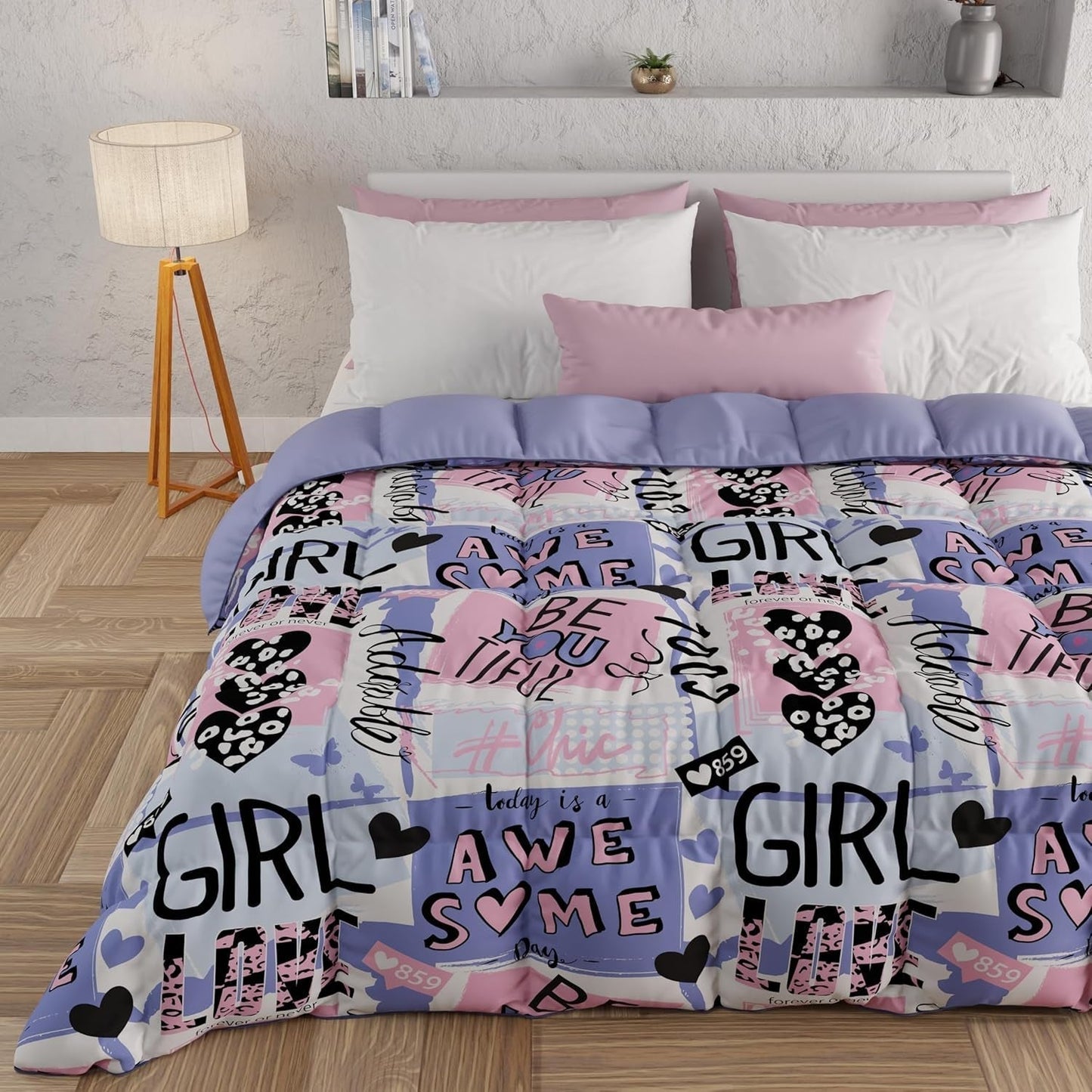 PETTI Artigiani Italiani - Vintertäcke, Vintertäcke, Enkelt täcke, Dubbelsidigt, Enfärgat och digitalt tryck, 100 % hypoallergen mikrofiber, Tillverkad i Italien Täcken och täcken Naty Shop Girlcool 160 X 190 Cm