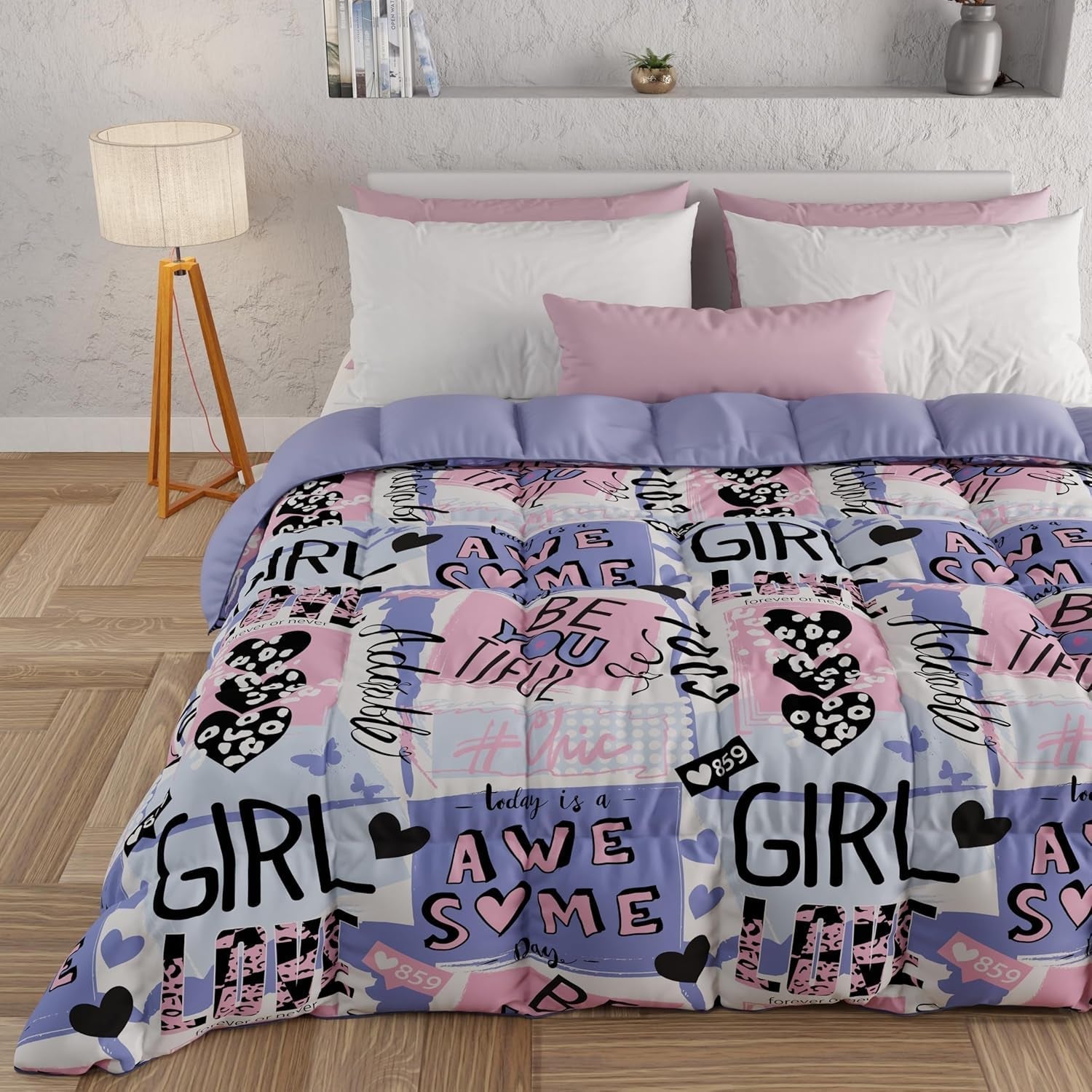 PETTI Artigiani Italiani - Vintertäcke, Vintertäcke, Enkelt täcke, Dubbelsidigt, Enfärgat och digitalt tryck, 100 % hypoallergen mikrofiber, Tillverkad i Italien Täcken och täcken Naty Shop Girlcool 160 X 190 Cm