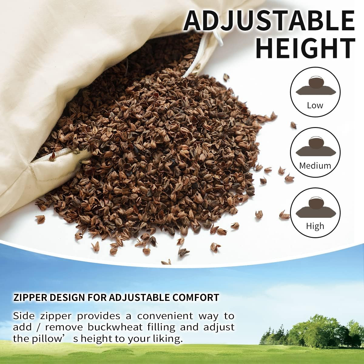 LOFE Organic Bovete Sovkudde 14" X 20" Justerbar Andas Cool Sleep cervikalt stöd för rygg- och sidosliprar (tartariskt boveteskrov) Naty Shop Standardkuddar