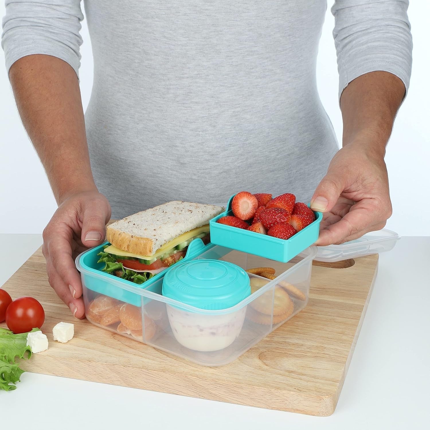 Bento Box TO GO matlådesystem med fack | 1,25 L matlåda med yoghurt/fruktbehållare | för barn och vuxna l | BPA-fri Minty Teal [21685-8T], mintgrön Naty Shop matförvaringslådor