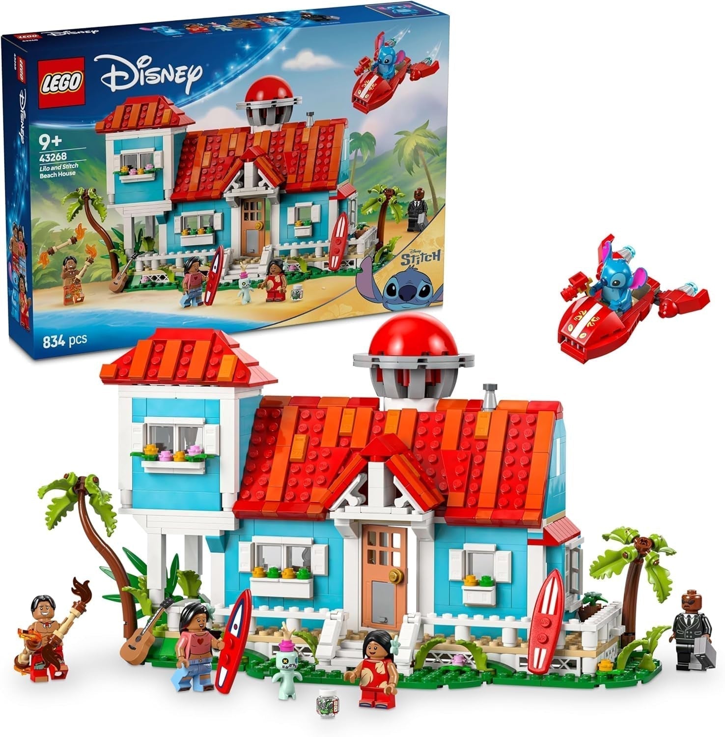 LEGO Ç€ Disney "Lilo and Stitch" Beach House - Byggleksak med 6 rum, observatorium, rymdskepp och 5 minifigurer - Födelsedagspresent för flickor och pojkar 9+ och fans 43268 Byggset Beuche den LEGO-Store Standardtitel