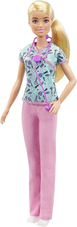 GTW39 Barbie Doll - Sjuksköterska (ca 30cm) med tryckt topp och rosa byxor, vita skor och stetoskop, bra present till barn från 3 år och uppåt