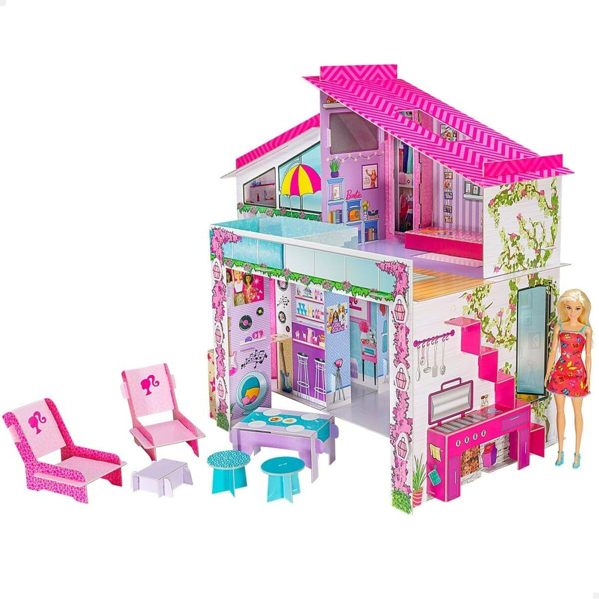 Lisciani - Dockhus - Barbie Doll Holiday Villa - Fantasilek - Kartonghus att montera och dekorera - Kreativ fritid - För tjejer från 4 år och uppåt