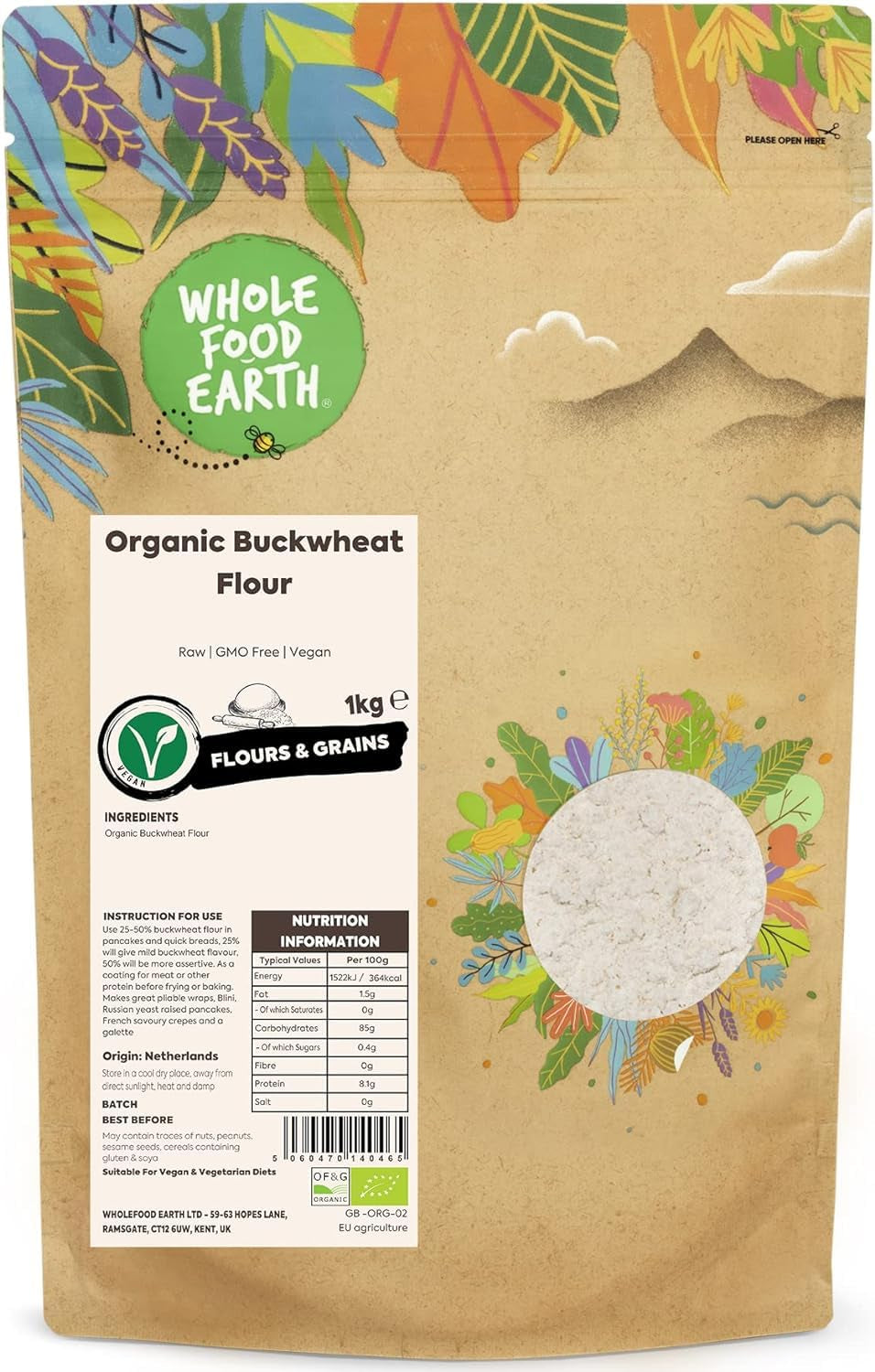Wholefood Jord Ekologiskt Bovetemjöl 1kg | Grym | Icke-GMO | Vegan | Certifierad ekologisk