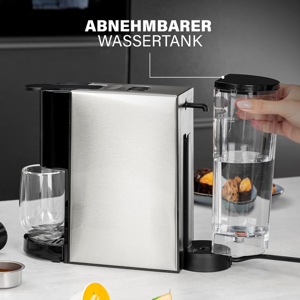 Princess 4 i 1 multikapsel espressomaskin - 1450 watt, kapslar, kapslar, malet kaffe, BPA-fri, 249450, 01.249450.01.001, svart, silver