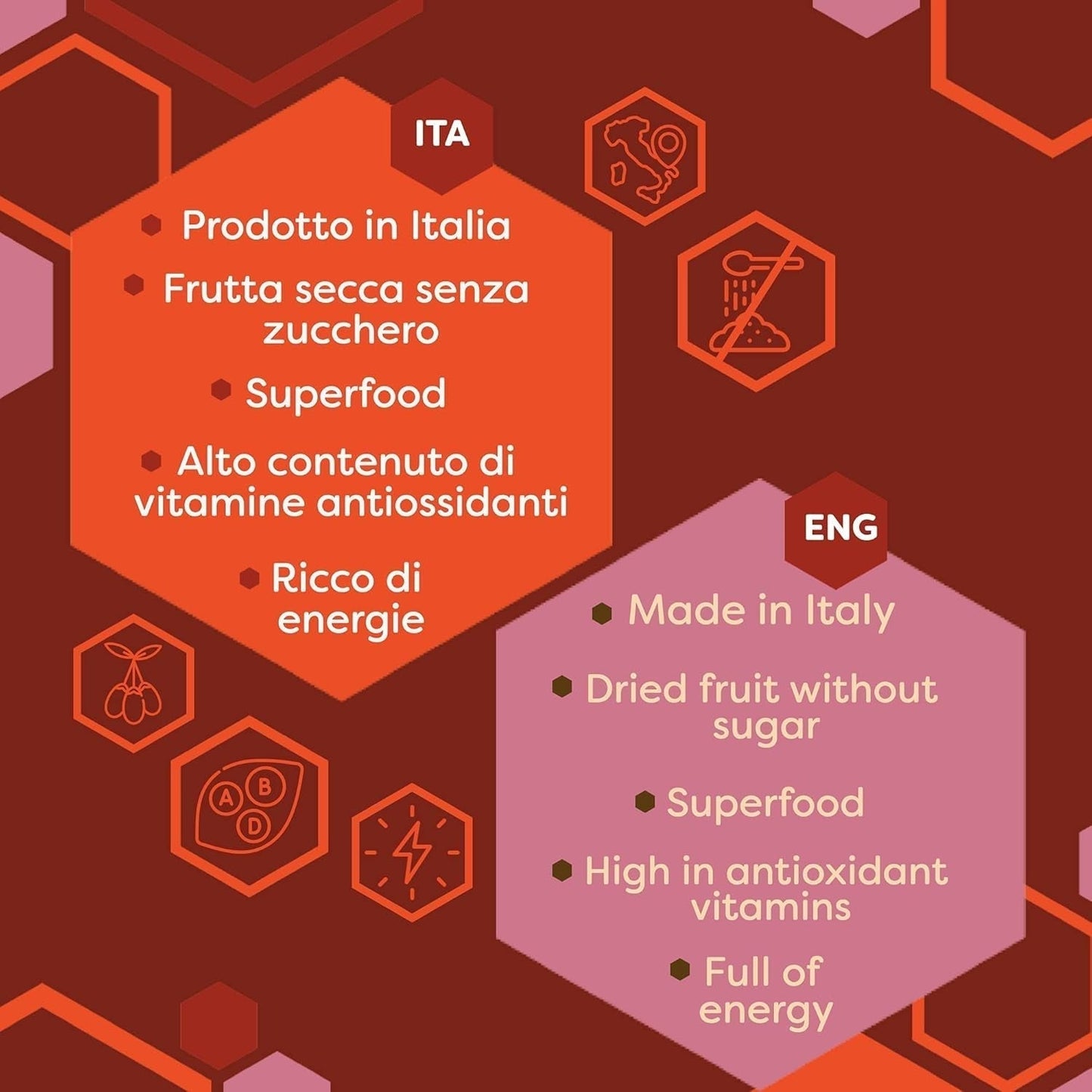 ERBOTECH Gojibär 200 g, gojibär med högt vitamininnehåll, torkad frukt utan socker och svavel, naturlig superfood och rik på energi, Tillverkad i Italien Dehydrerade produkter Naty Shop
