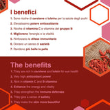 ERBOTECH Gojibär 200 g, gojibär med högt vitamininnehåll, torkad frukt utan socker och svavel, naturlig superfood och rik på energi, Tillverkad i Italien Dehydrerade produkter Naty Shop