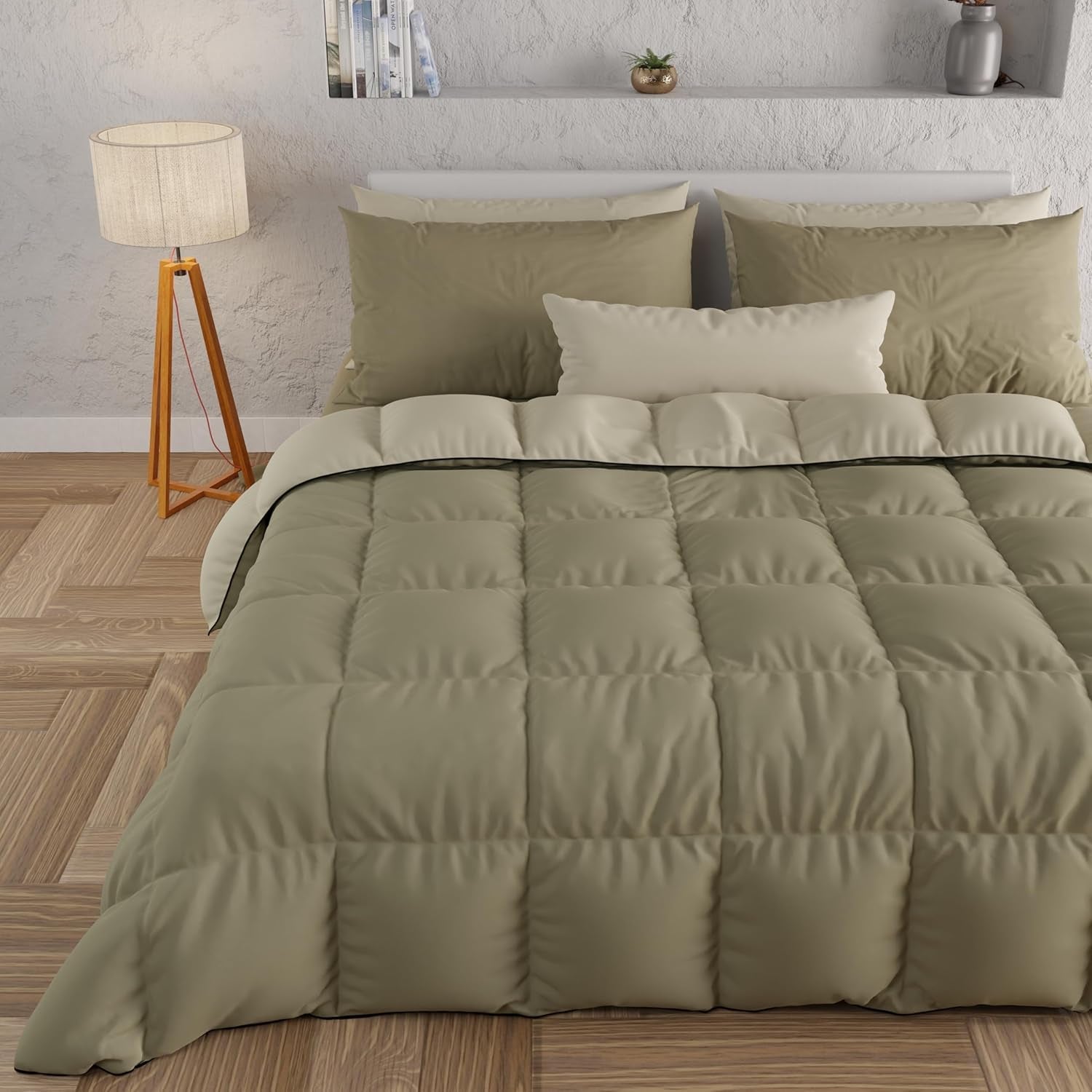 PETTI Artigiani Italiani - Dubbelsäng vinterfilt, maxi, monokrom, dubbelsidig, vit, grå, 100% Made in Italy Täcken och täcken Naty Shop Taupe lera 160 X 190 Cm