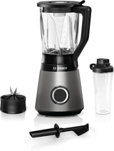 Bosch Standmixer Vitapower Serie 4 MMB6174SN, Verbesserte Version, Hochwertige Edelstahl-Klingen, 1,5L Glasbehälter, 0,6L To-Go-Flasche, Spülmaschinenfeste Teile, 30 000 U/Min, 1200 W, Silver Kitchen Naty Shop Single Standmixer 2-