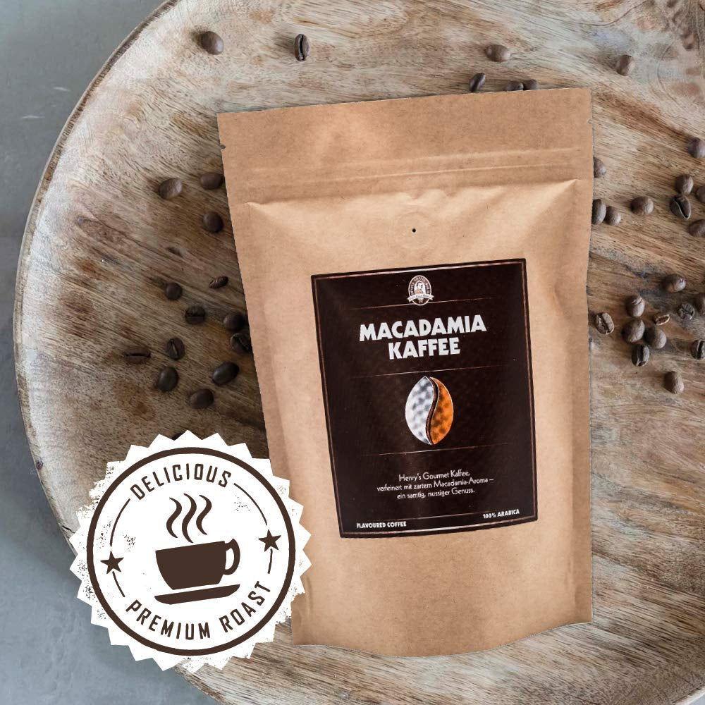 Henry's Macadamia Coffee 1000g - vårt raffinerade gourmetkaffe med de finaste smakerna - hantverksrostat - förstklassiga kaffebönor