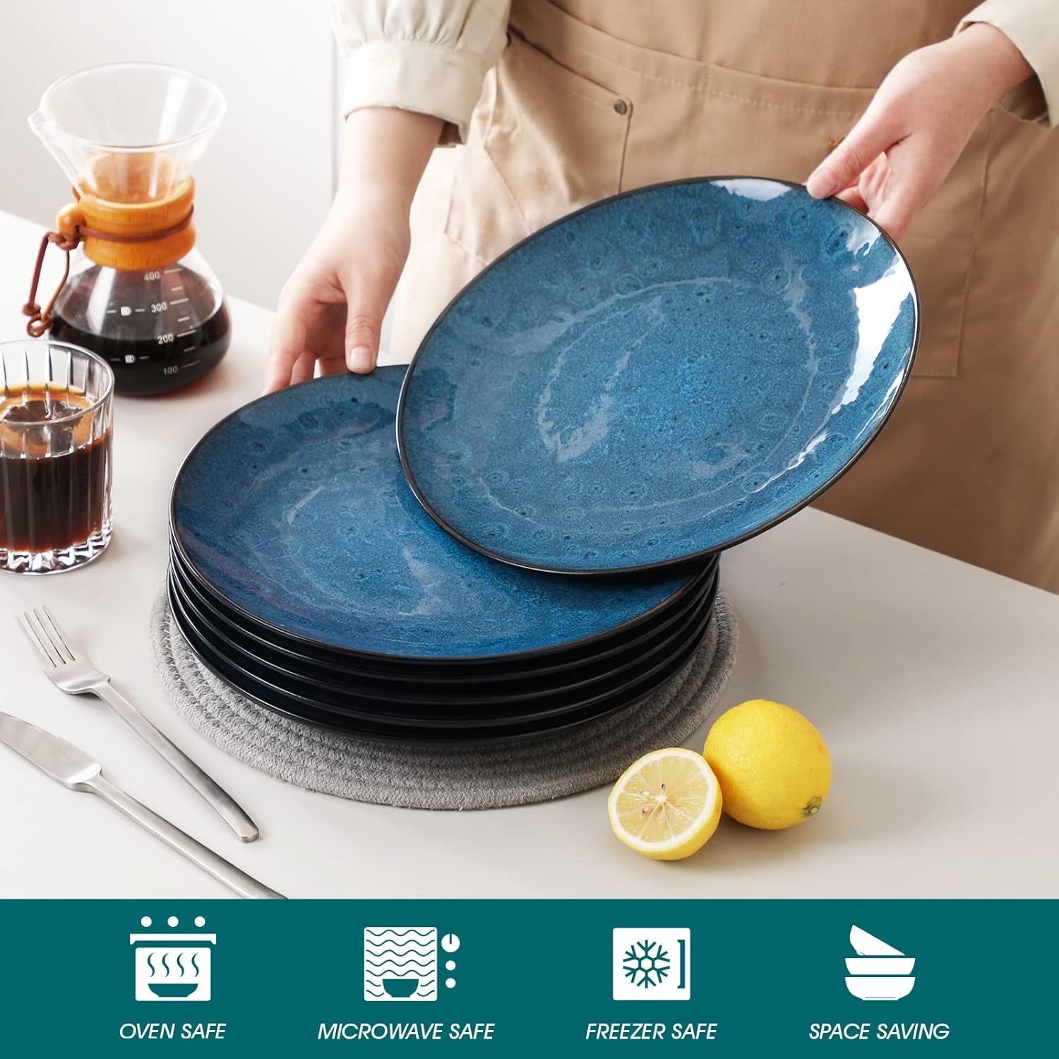4-personers servisset Vancasso BUBBLE 16-delat stengods kombinationsset Vintage stil servisset innehåller skålar, kaffekoppar, desserttallrikar och tallrikar för 4/8/12