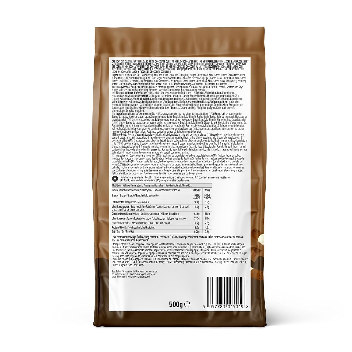 Krispig müsli med choklad från Amazon, 500g