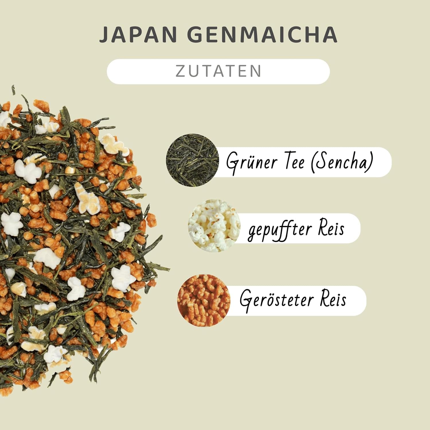 Genmaicha japanskt grönt te med rostat ris, 50 % Kagoshima Sencha, Premium löst grönt te, traditionell blandning, utan tillsatta smaker, 100 g | Wondertea Japanskt grönt te Genmaicha