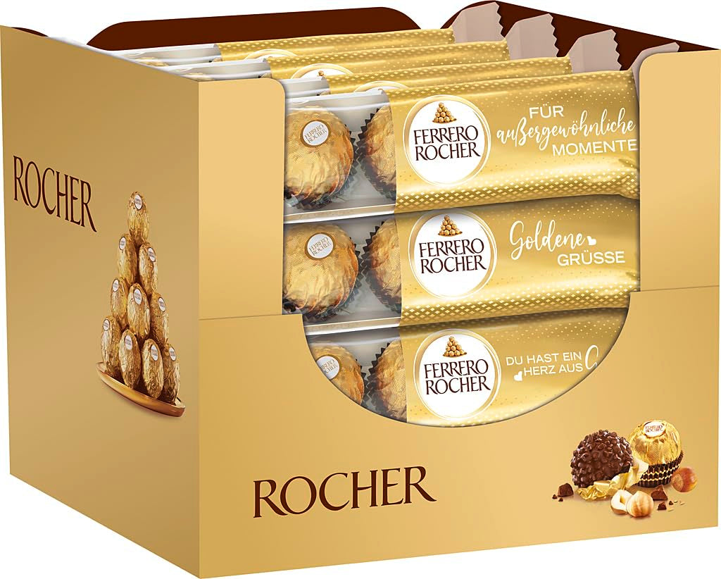 Ferrero Rocher - Krispiga och krämiga hasselnötspraliner - Alla hjärtans dag-present till honom och henne - 16 förpackningar med 4 individuella praliner