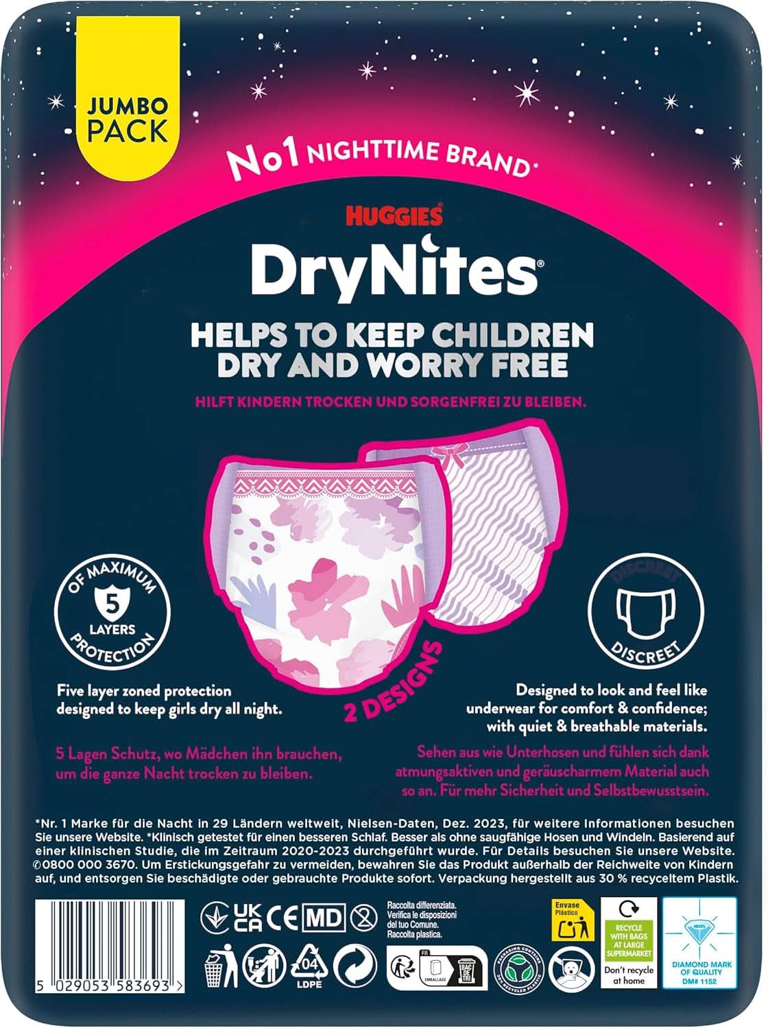 Huggies Drynites Nachtwindeln Bei Bettnässen, Für Mädchen Ab 13 Bis Ca. 17 Jahre (48-60 KG), 33 Stück (3X11), Jumbo-Monatspack, blöjbyxor XL Tillbehör Mat och amning Baby Naty Shop