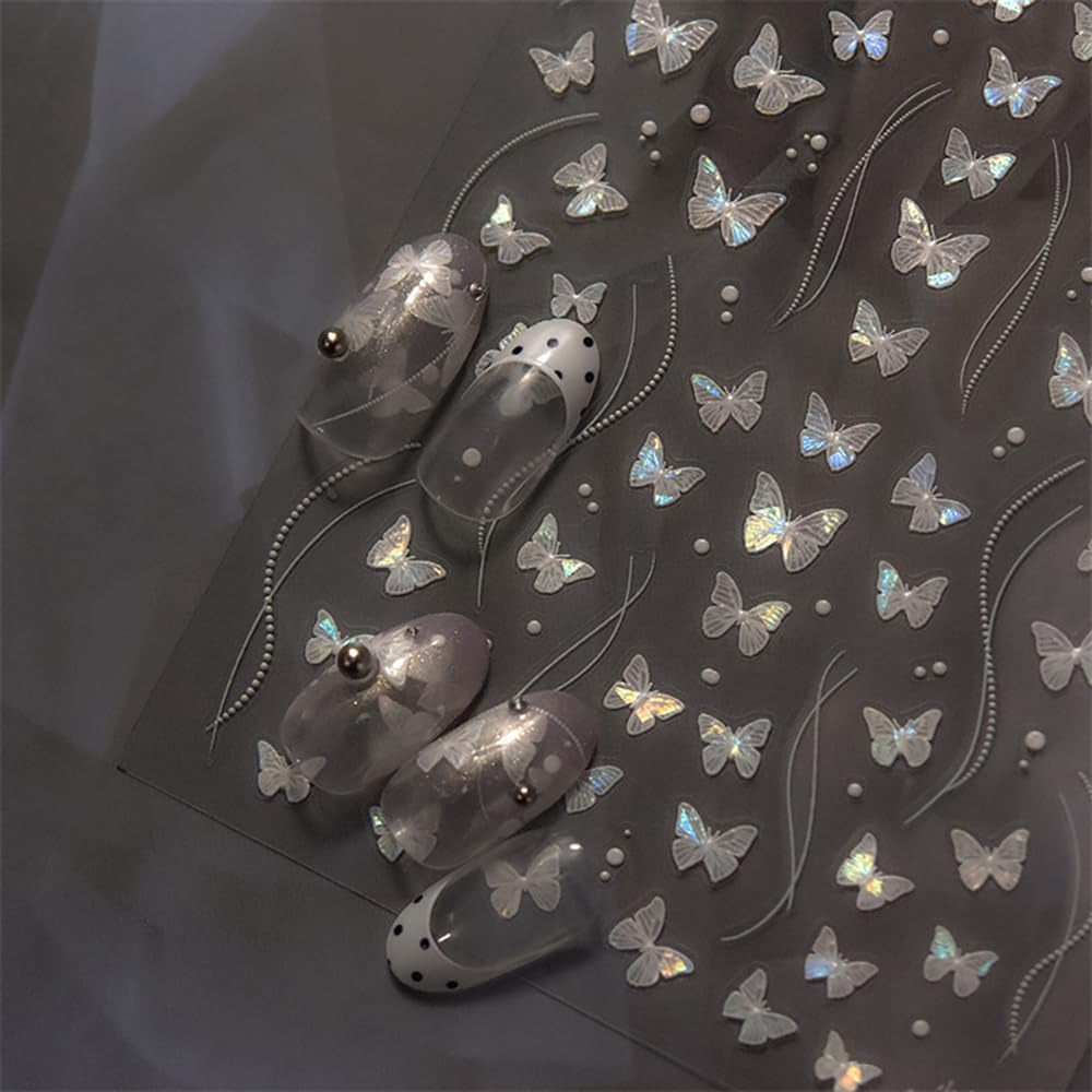 2 Blätter Schmetterling Nagelsticker Selbstklebend,Muschel Glitzer Nail Art Butterfly Nagelsticker Lila Grau Schmetterlinge Nagelaufkleber Relief Laser Butterflies Nagel Sticker Nageldesign Zubehör