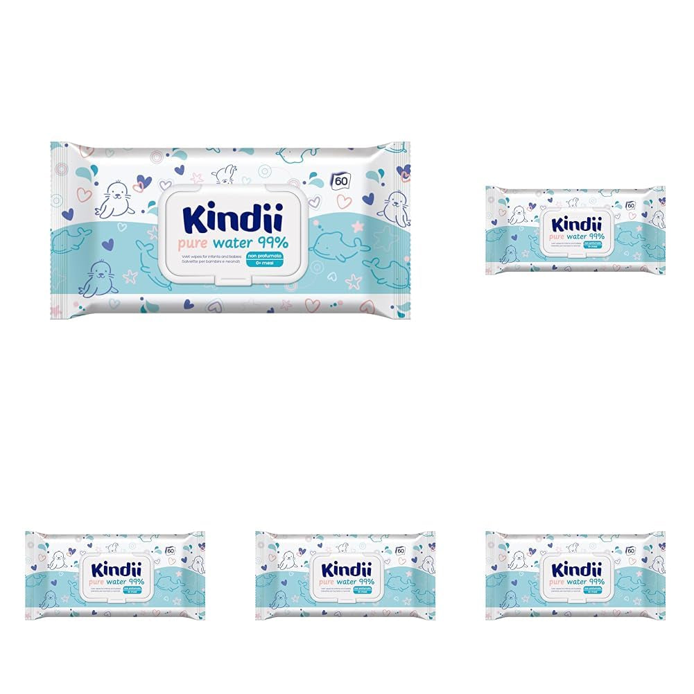 Kindii Natural Balance våtservetter för bebis – (1 x 60 st.) Våtservetter för bebisar och barn – Skyddande, Aloe Vera, Delikat doft – 60 st.