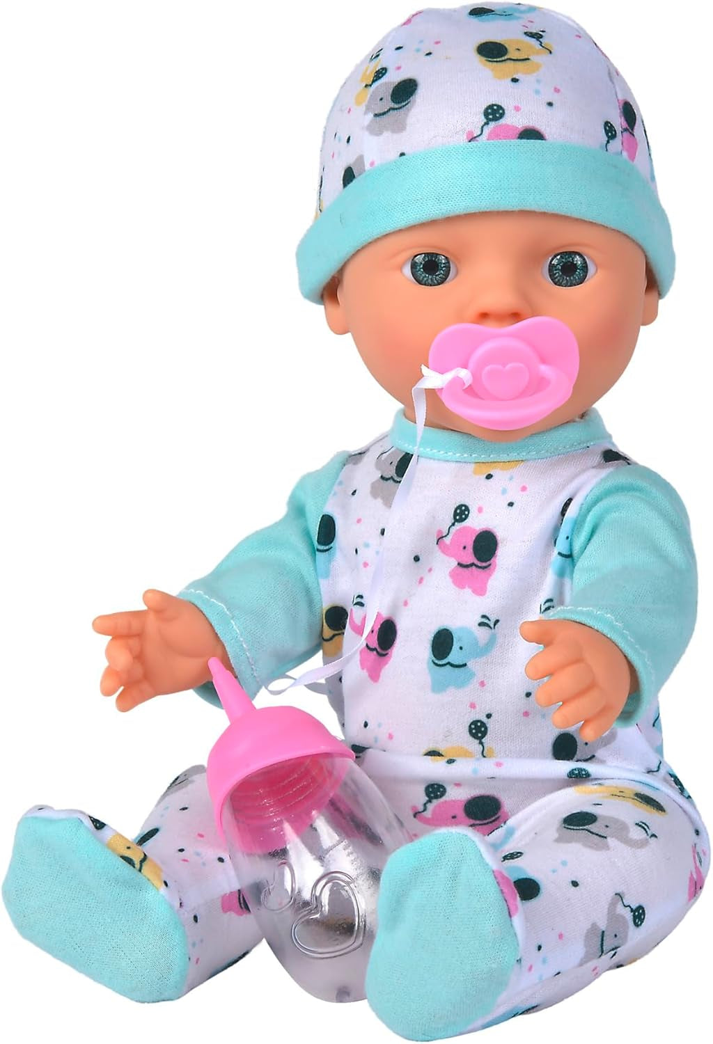 30 cm nyfödd vinylelefantbabydocka med dricks- och vattningsfunktion, flaska och napp, 2 år och uppåt