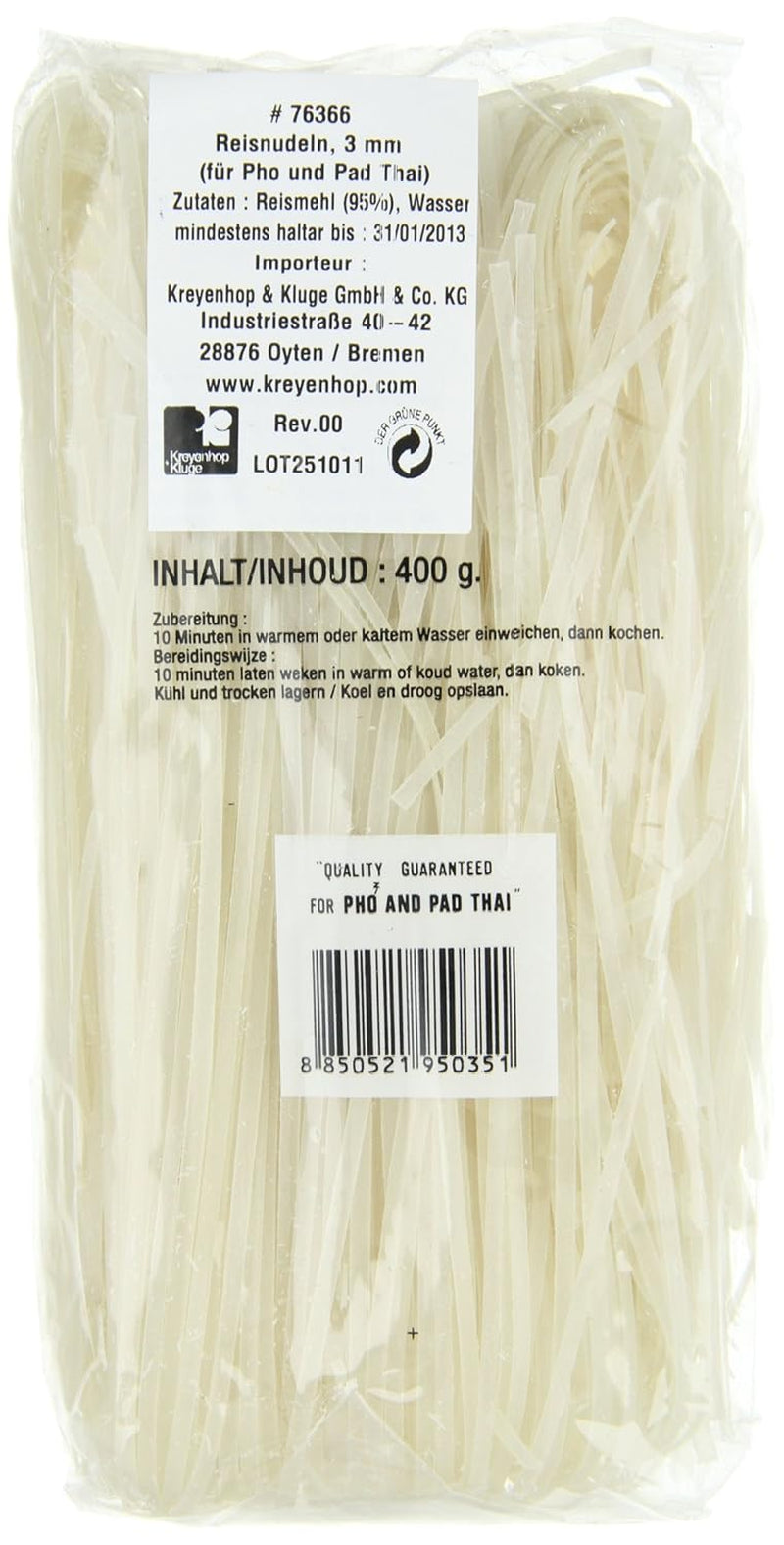 Risnudlar - thailändska, 3 mm breda risbandsnudlar, gjorda av rismjöl - 17 x 400 g