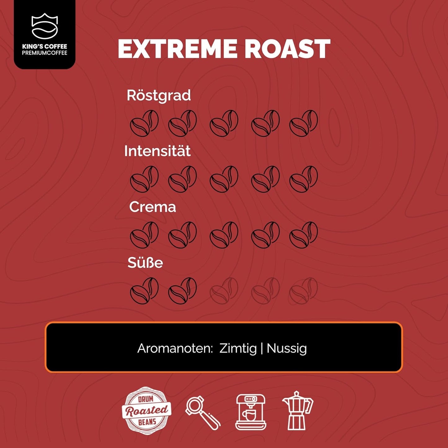 KING'S COFFEE - EXTREME ROAST - Espresso Intenso bönor - mycket låg syra - liten sats rostning från Italien - kaffebönor för helautomatiska maskiner och portafiltermaskiner - 1 kg