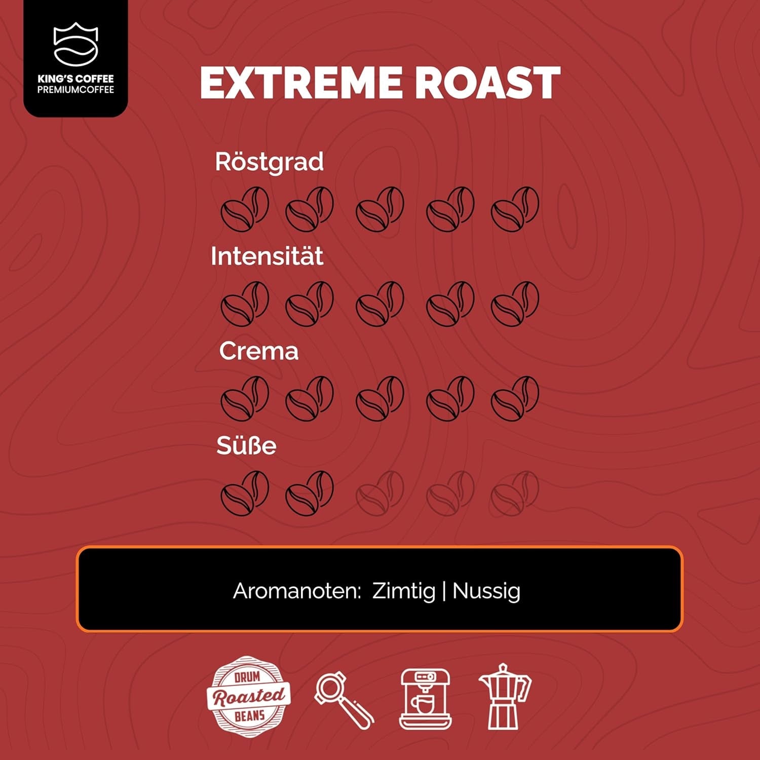 KING'S COFFEE - EXTREME ROAST - Espresso Intenso bönor - mycket låg syra - liten sats rostning från Italien - kaffebönor för helautomatiska maskiner och portafiltermaskiner - 1 kg