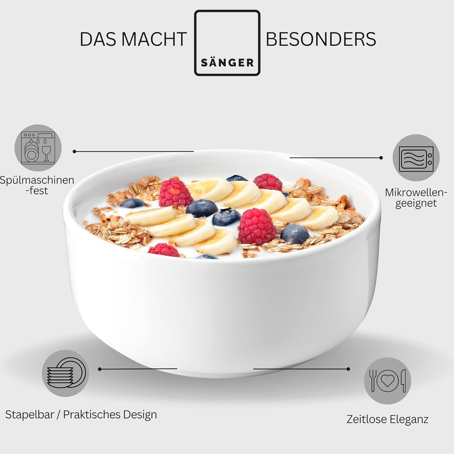 SANGER | Marlo White servisset 24-delat servisset för 6 personer med desserttallrikar, mattallrikar, skålar och spannmålsskålar Porslinsmattallrikset serviser Modern design PREMIUM KOLLEKTION