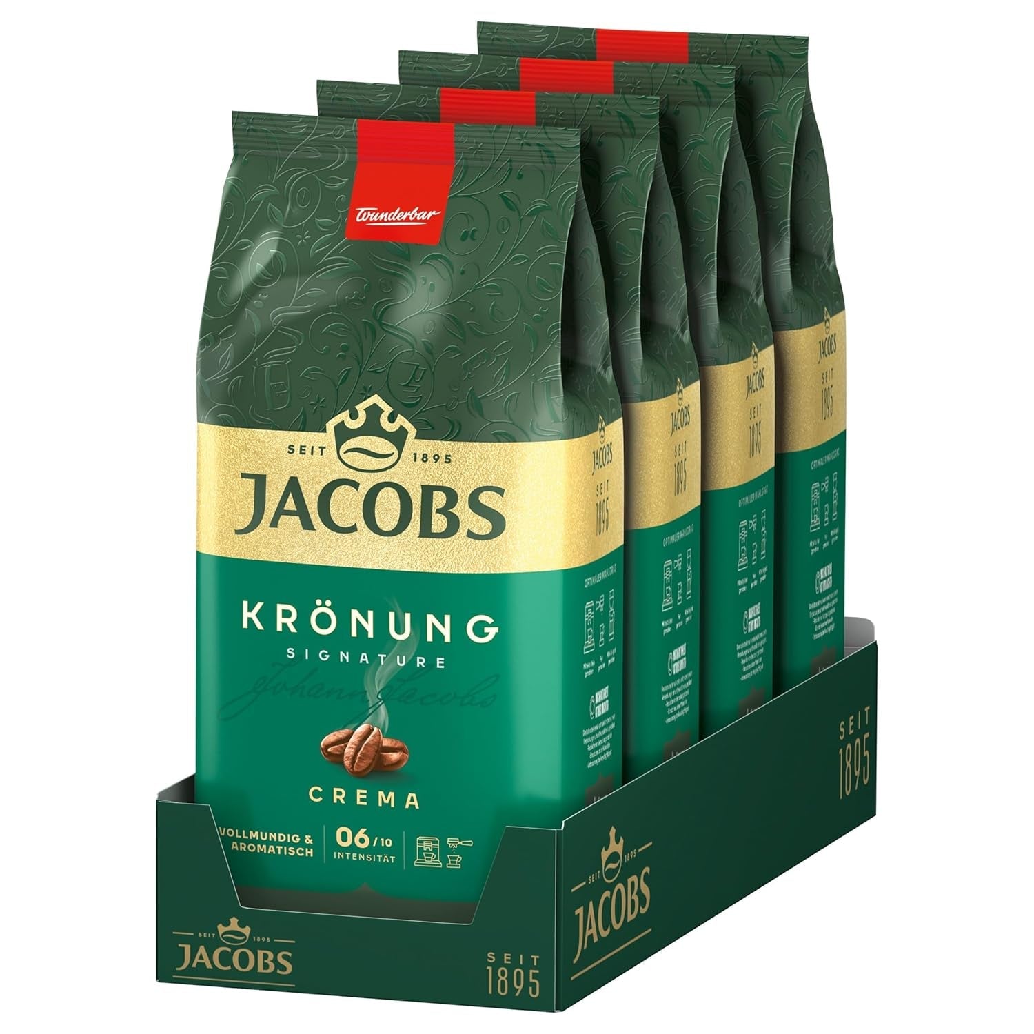 Jacobs Krönung-grädde, hela bönkaffe, förpackning om 4 (4 x 1000 g)
