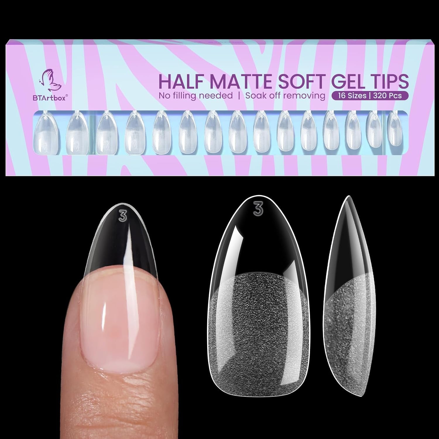 Btartbox Extra Short Almond Nail Tips - Full Cover Gel X Soft XS Gel Nail Tips - Pre-Shaped Semi-Matte For Wide Nails Salon 320 Stk