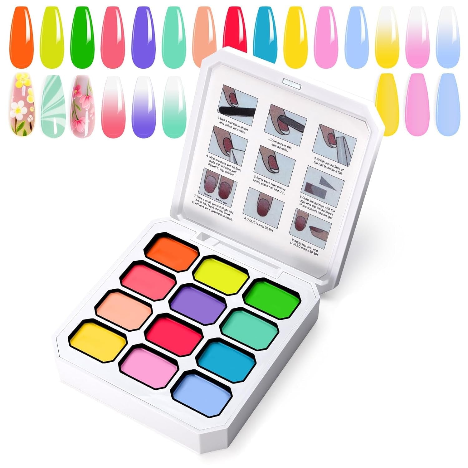 Gradient Painting Gel, 12 färger Ombre Gel Nagellack med 100st Nagelsvampar & 4 Klor Metal Grabber för fransk manikyr DIY Nail Art, Set I