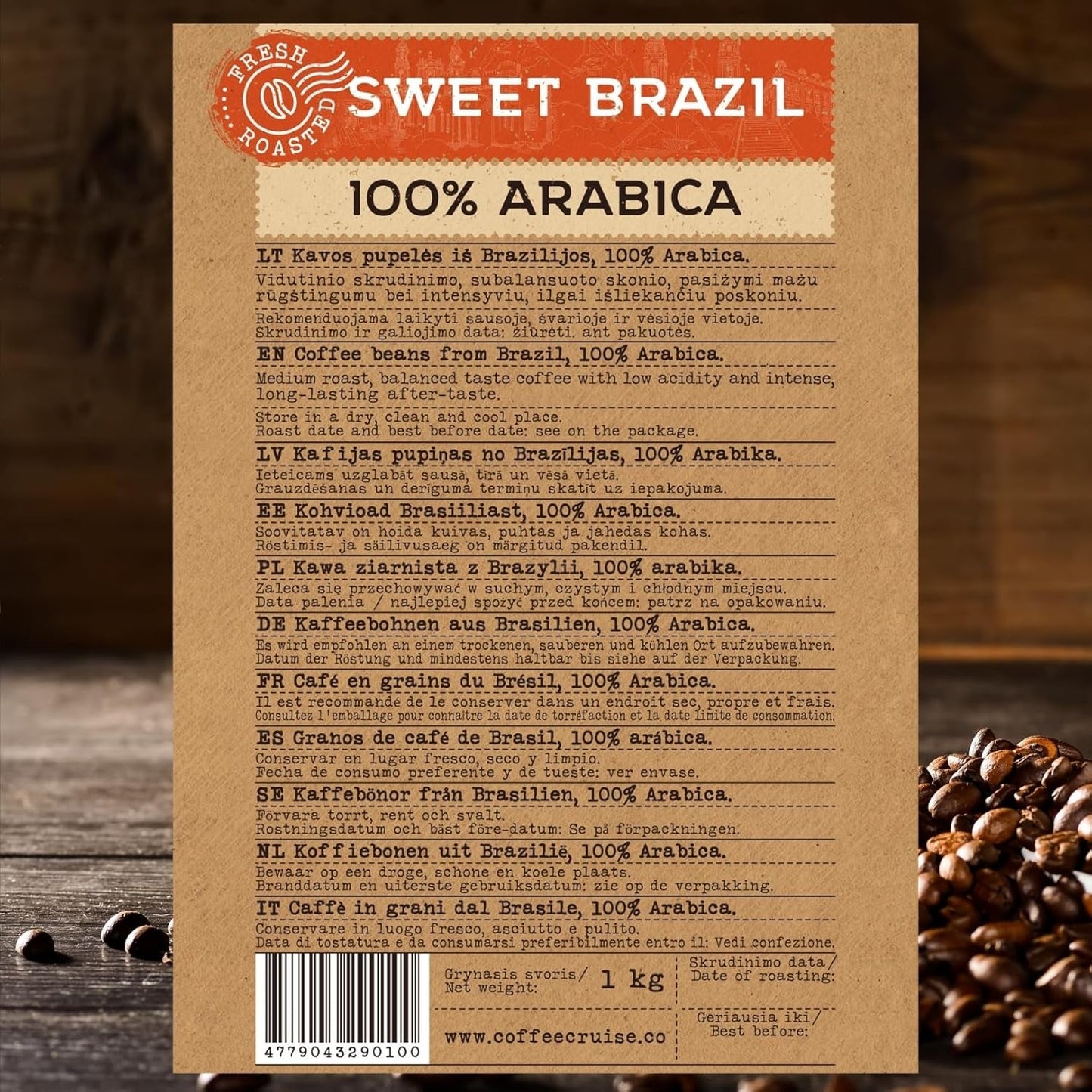 COFFEE CRUISE Sweet Brazil Brasilianische Kaffeebohnen 1kg - Mittlere Röstung - Aroma Kakao und Schokolade - Für All Kaffeemaschinen - 100% arabiska