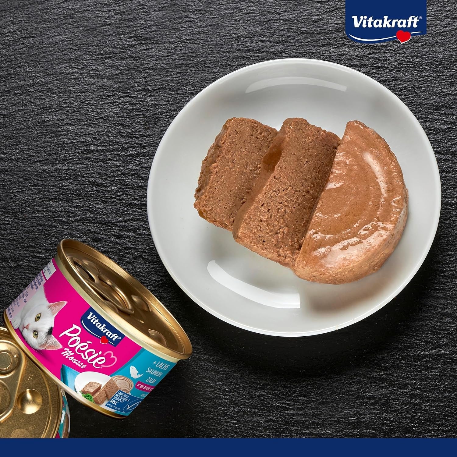 Vitakraft Poésie Mousse, våt kattmat, luftigt skum, med lax, utan tillsatt socker eller spannmål (12 x 85g)