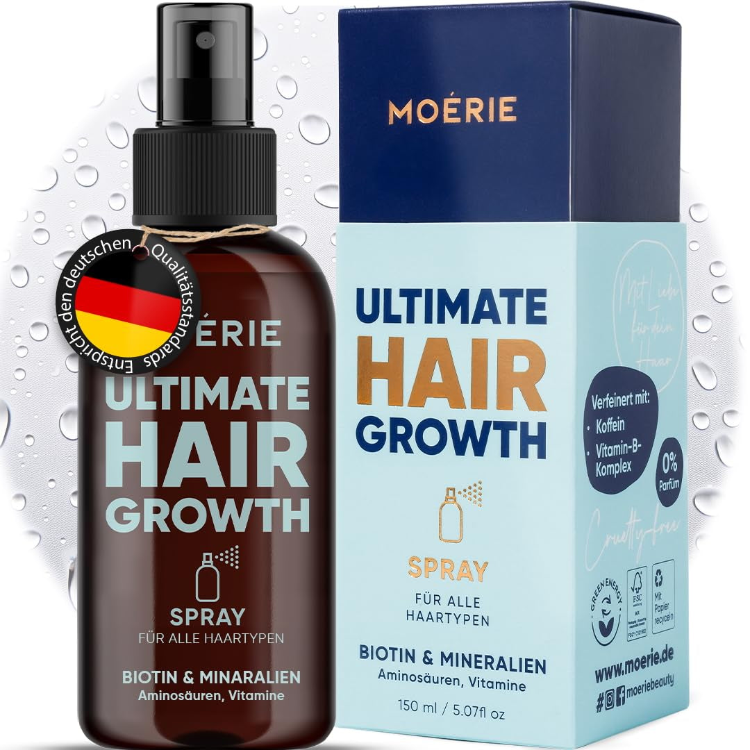 MOÉRIE Ultimate Mineral Hair Growth Spray för längre, tjockare och fylligare hår - med biotin och koffein - Veganska hårprodukter, Parabenfri, alla hårtyper, vänder håravfall - 2 månaders tillförsel Hårvård Naty Shop Single Set