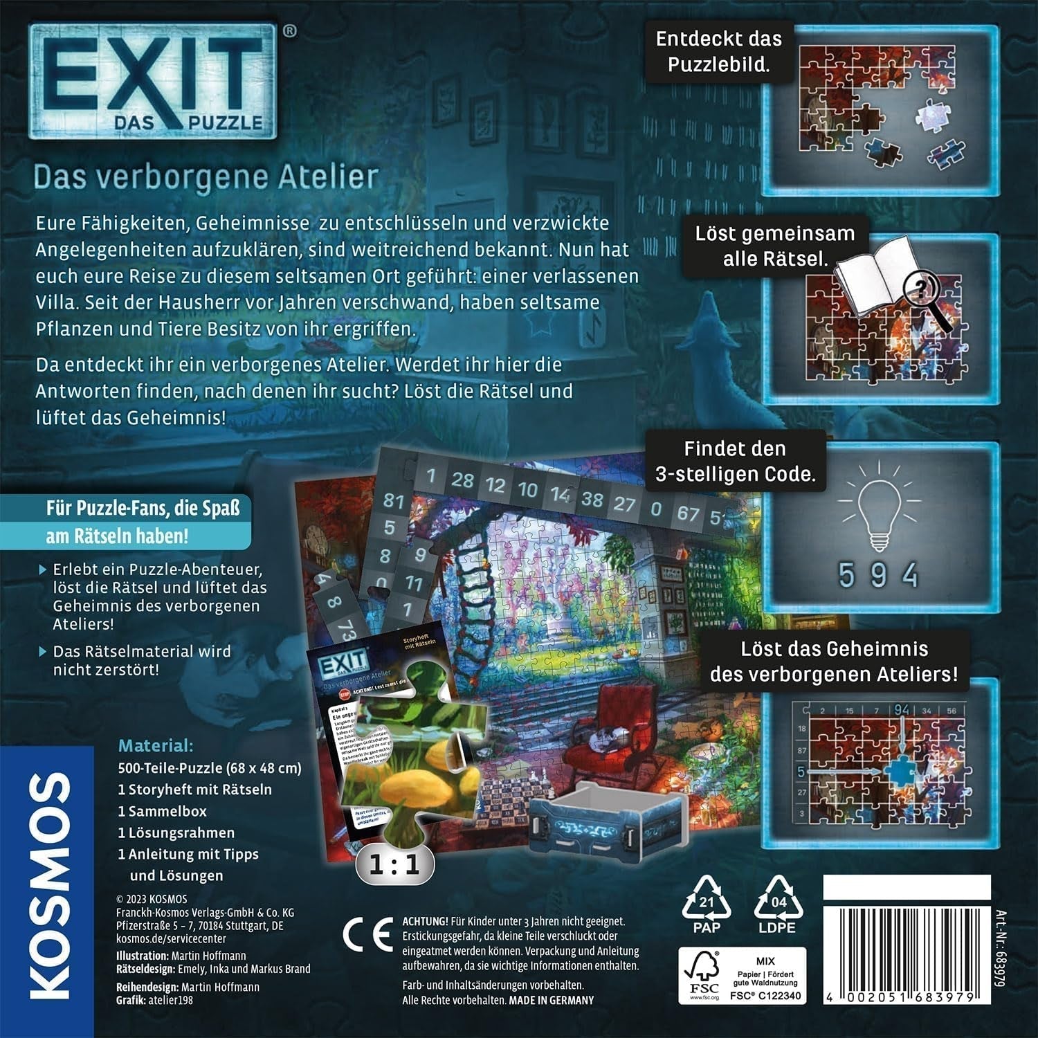 KOSMOS 683979 EXIT® Puzzle: The Hidden Studio 500-bitars pussel för vuxna och barn 10+ Escape Room Puzzle för nybörjare Pussel Naty Shop