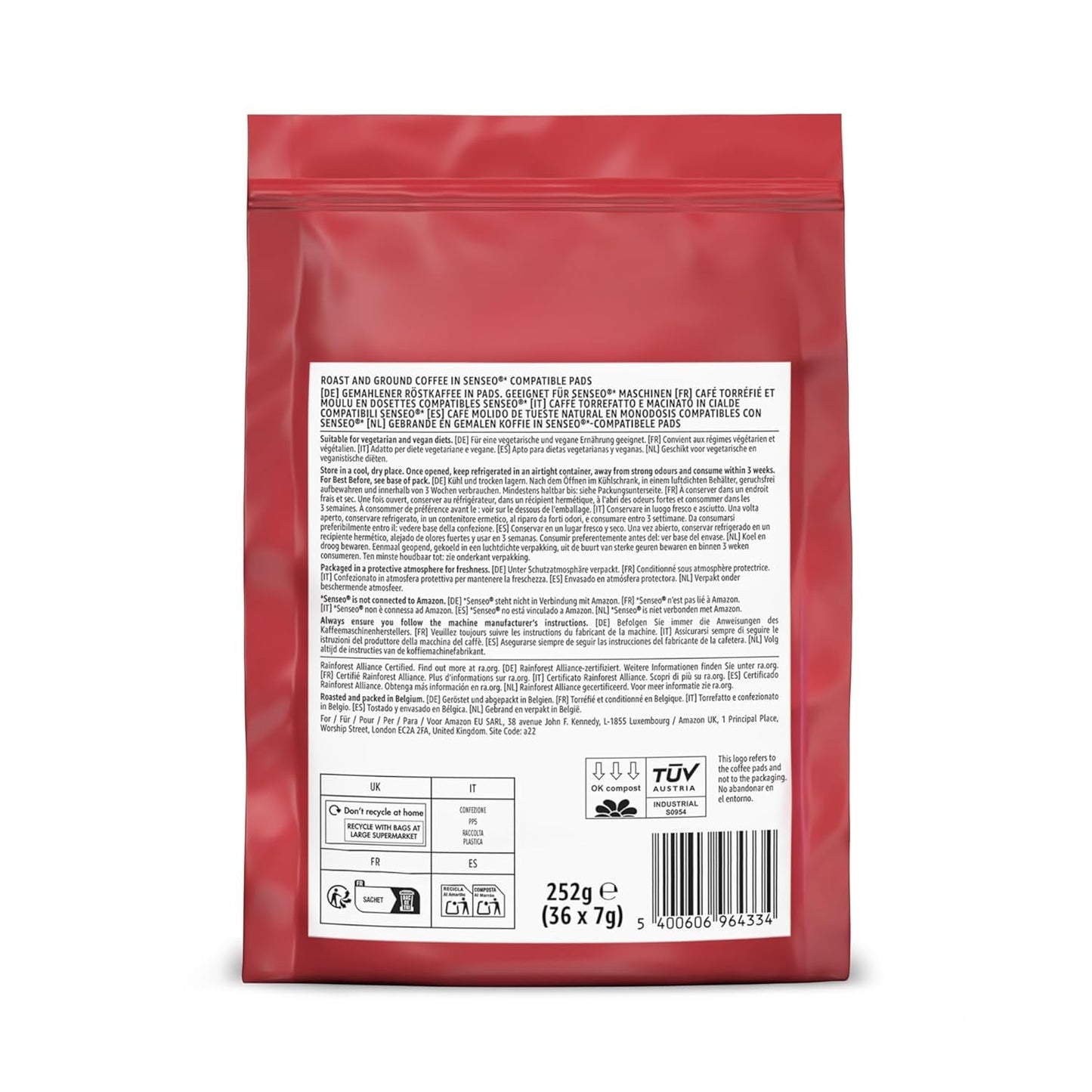 av Amazon Klassische Kaffeepads aus 100 % Arabica, geeignet für Senseo-Maschinen, 36 Stück (1 Packung mit 36 ​​​​Stück) – Rainforest Alliance-zertifiziert