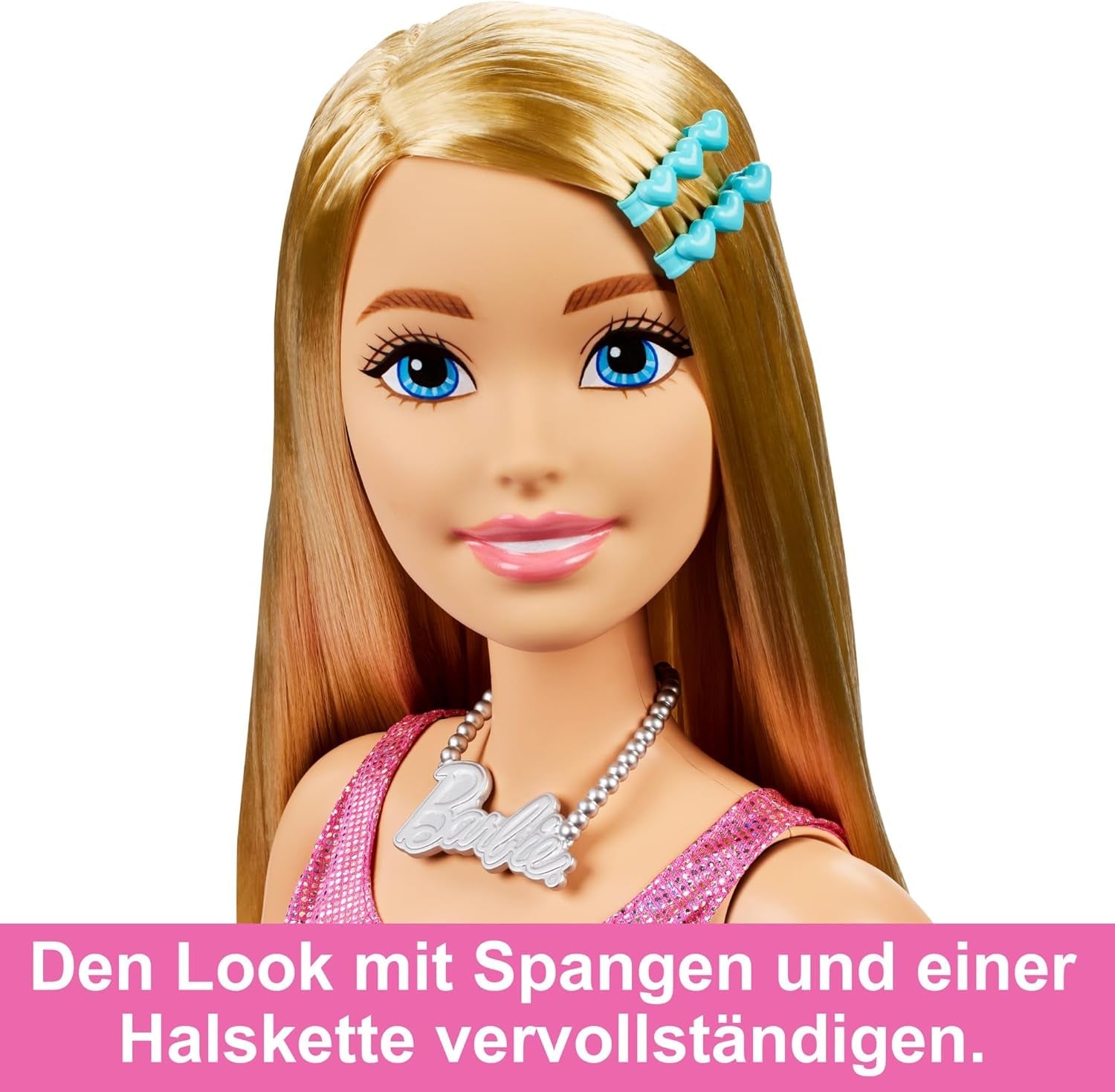 Barbie extra stor (71 cm) docka - rosa klänning, blont hår med klämma och halsband, present från 3 år och uppåt, HJY02