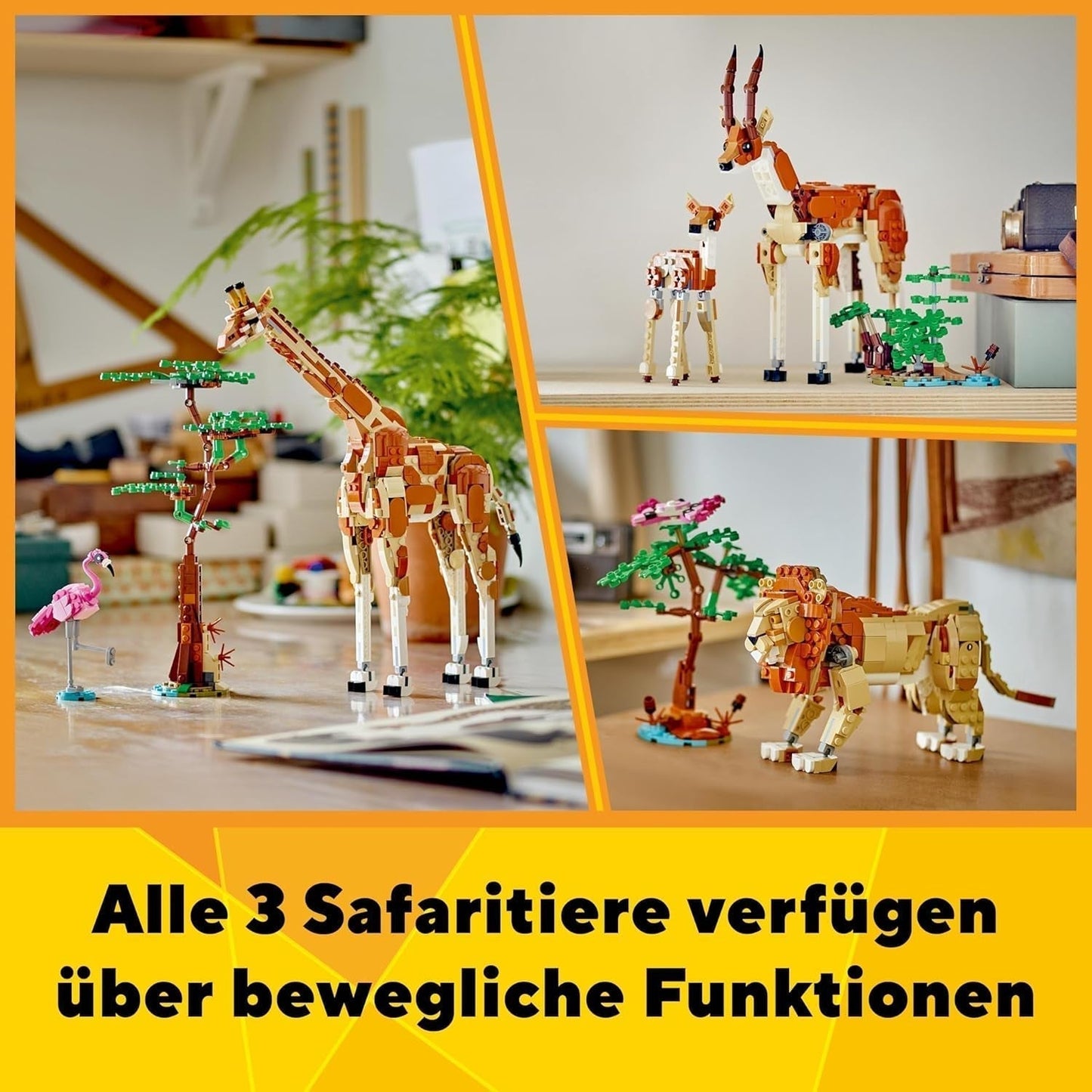 LEGO Creator 3In1 Animal Safari, kreativt set med djurfigurer, 3 byggalternativ: Leksaksgiraff, gasell och lejon, leksaksdjur för flickor och pojkar, naturpresent för barn från 9+ år 31150 Byggset Beuche den LEGO-Store