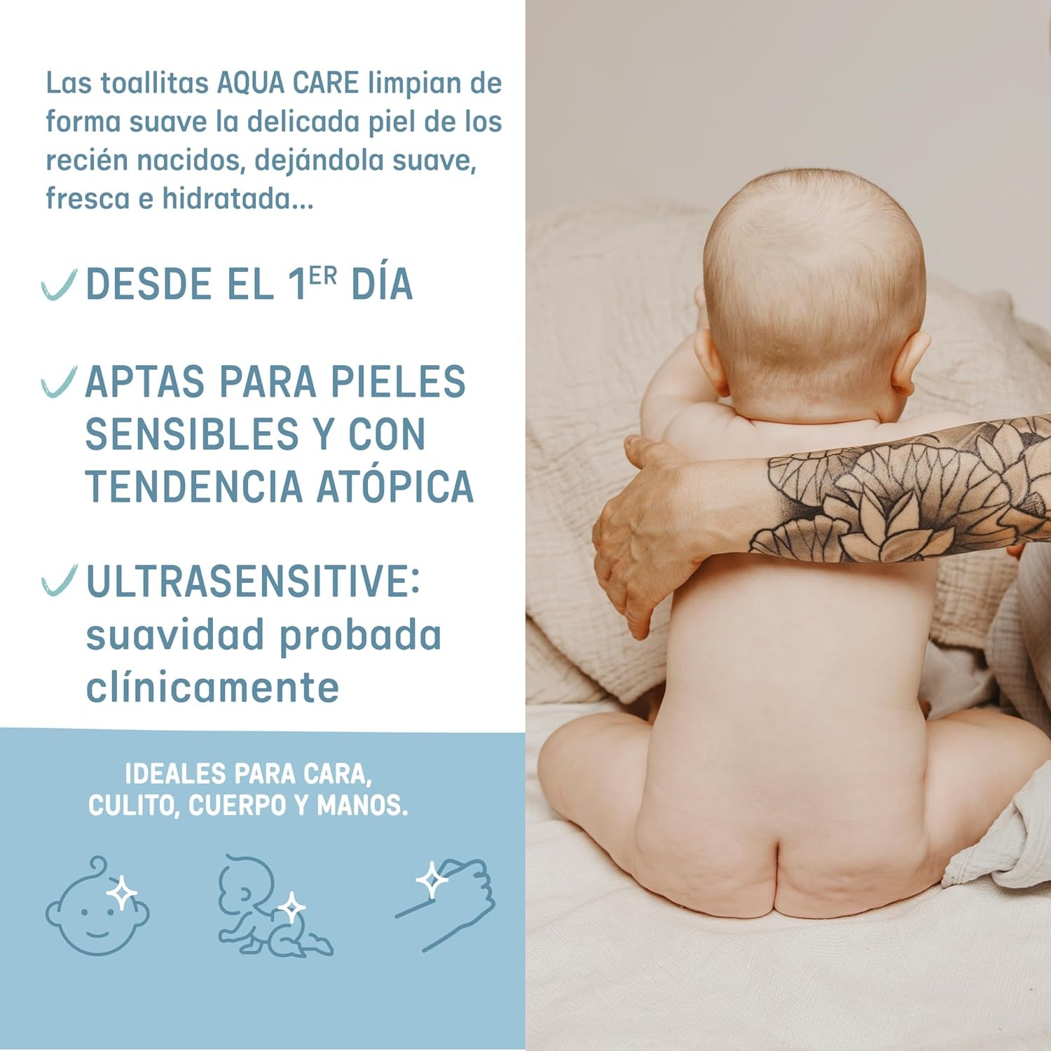 Suavinex Aqua Care Baby Wet Wipes 60 Count Cleansing Wipes 99% Vatten Växtfiber Aloe Vera Doftfri Alkoholfri Dermatologiskt testad Lämplig för känslig hud
