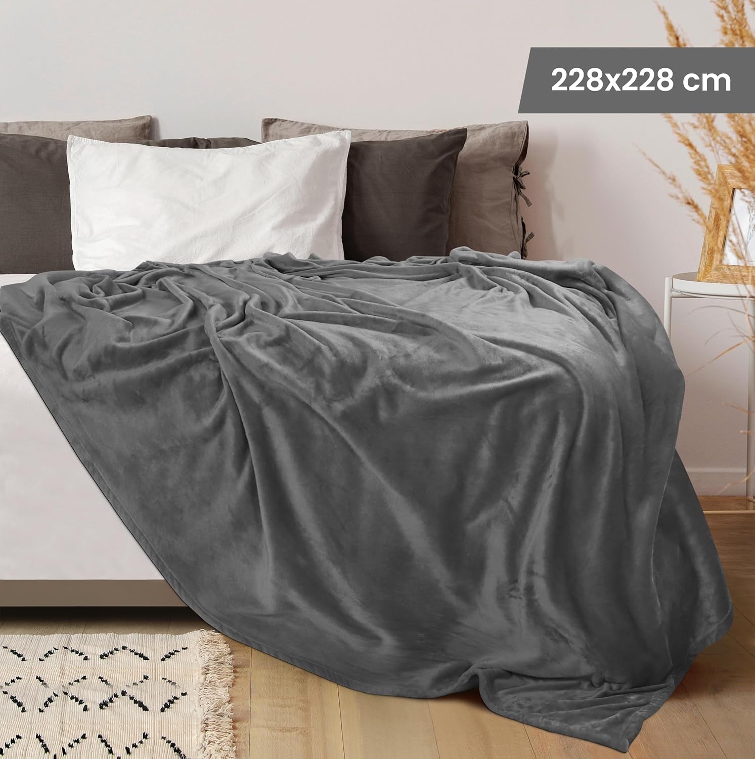Utopia Sängkläder Mysig Fleecefilt [228X228 Cm, Grå] Mjuk, lätt, varm och fluffig filt Bekväm och andningsbar filt för bäddsoffa Bäddsoffa och filtar Besuche den Utopia Sängkläder-Store