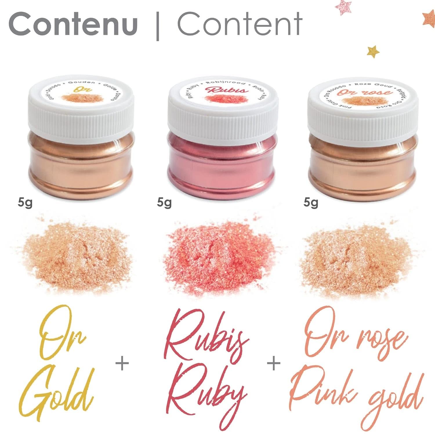ScrapCooking, set med 3 matfärger, guld, roséguld och rubin, metalliska nyanser, 3 x 5 gram Naty Shop