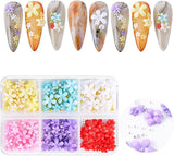 3D Flower Nails, 6 Grids, Flower Nail Charms, Akryl Nagel Strass, Nageltillbehör, DIY vårnageldekorationer