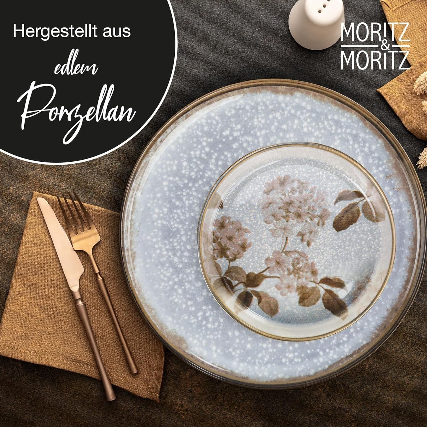 Moritz & Moritz BLOSSOM porslinsservis set för 6 personer, 18 delar - Modern servis med lekfull design - Lättskött kaffeservering med tallrikar och skålar - Kombinerad service