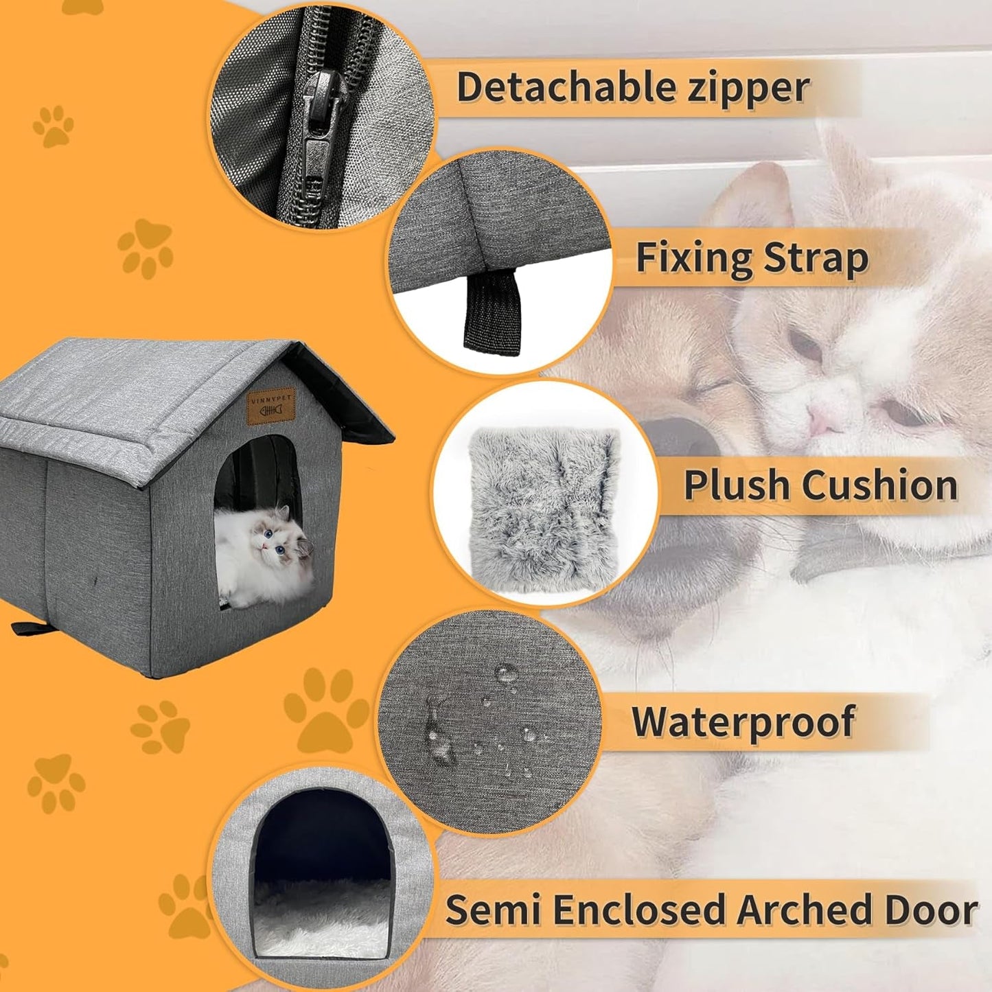 Katzenhaus Für Draußen Winterfest Wasserdicht Wetterfester Katzenhöhle Haustierhaus mit Plüschkissen Varm Hundehöhle Waschbar Hundehaus Tierheim Für Streuner Haustiere 45x40x45