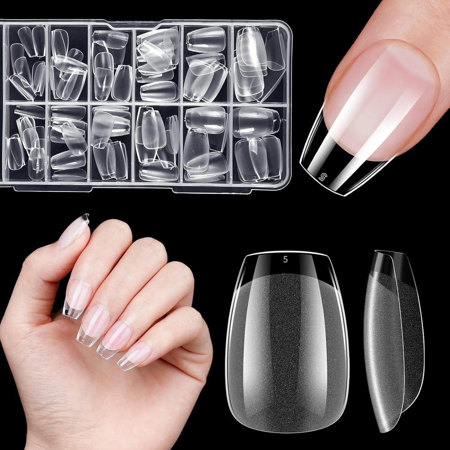 Korta lösnaglar Ballerina 120st lim på 12 storlekar Korta konstgjorda naglar Soft Gel Heltäckande Nageltips för korta gelnaglar S