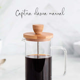 Fransk kaffebryggare, kaffepress, kaffebryggare med kolv, kaffekanna med fransk filter, 3 koppar, 0,35 l, stål och trä