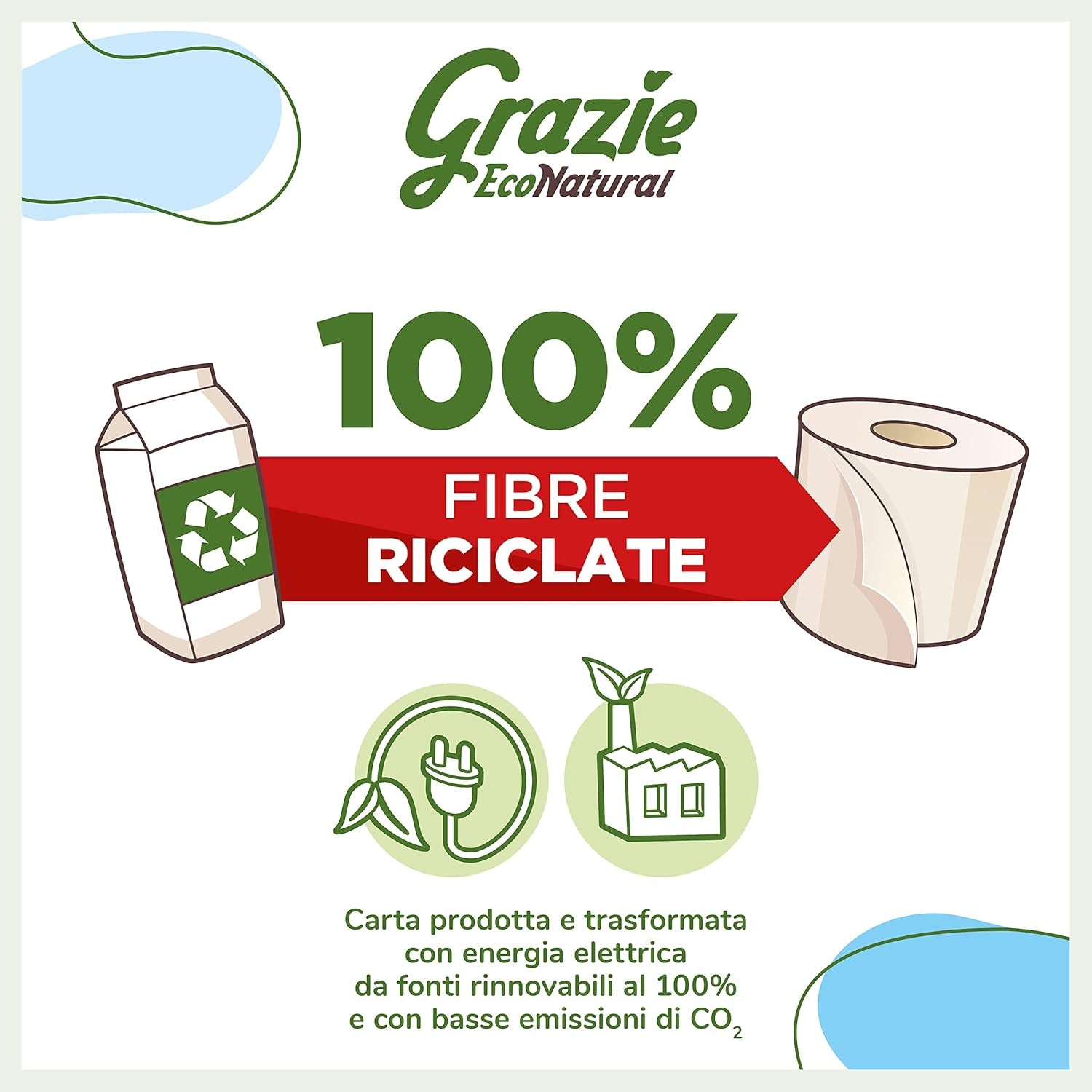 Grazie naturligt toalettpapper, Econatural, 56 rullar, fiberpack återvunnet toalettpapper, 100 % ekologiskt, miljövänligt, miljömärkt och FSC-återvunnet, tillverkat i Italien