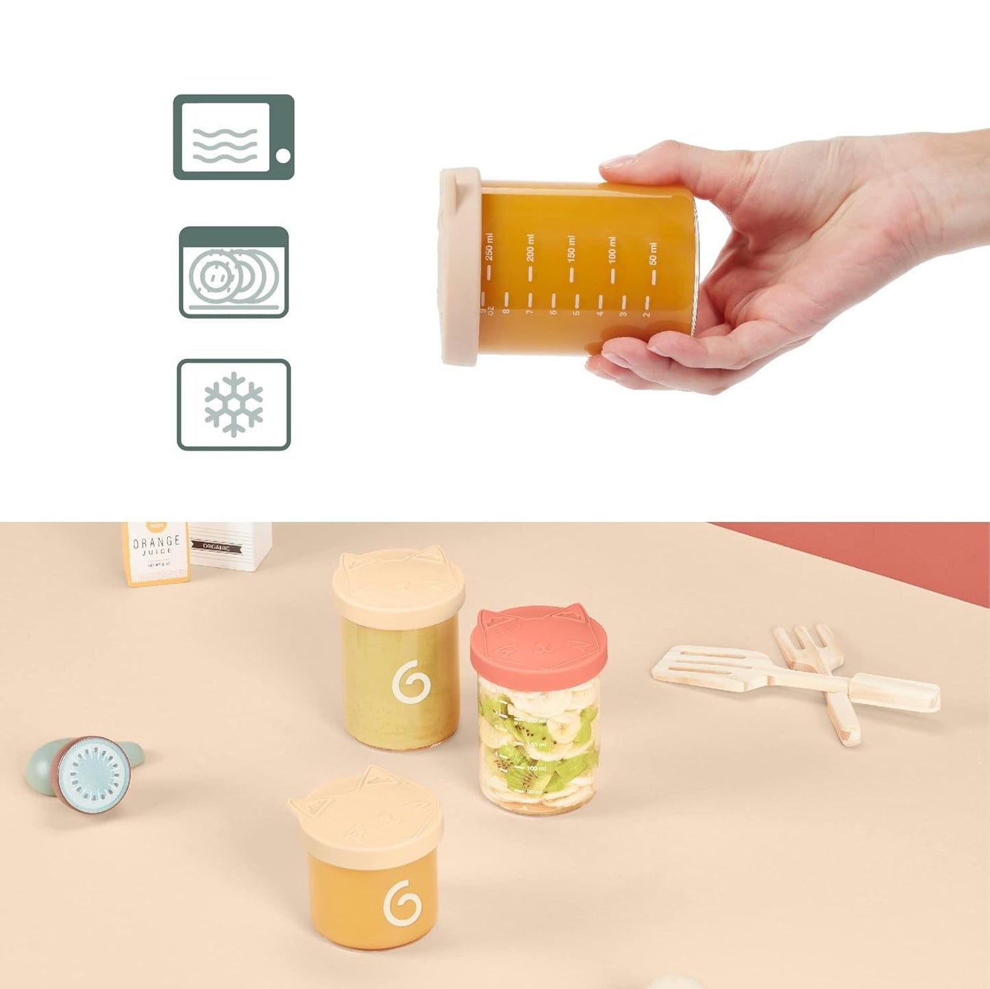 Babymoov ISY BOWLS barnmatsbehållare av robust, temperaturbeständigt glas - för förvaring/frysning av barnmat, 6x 250ml + 3x 120ml Matförvaringslådor Naty Shop
